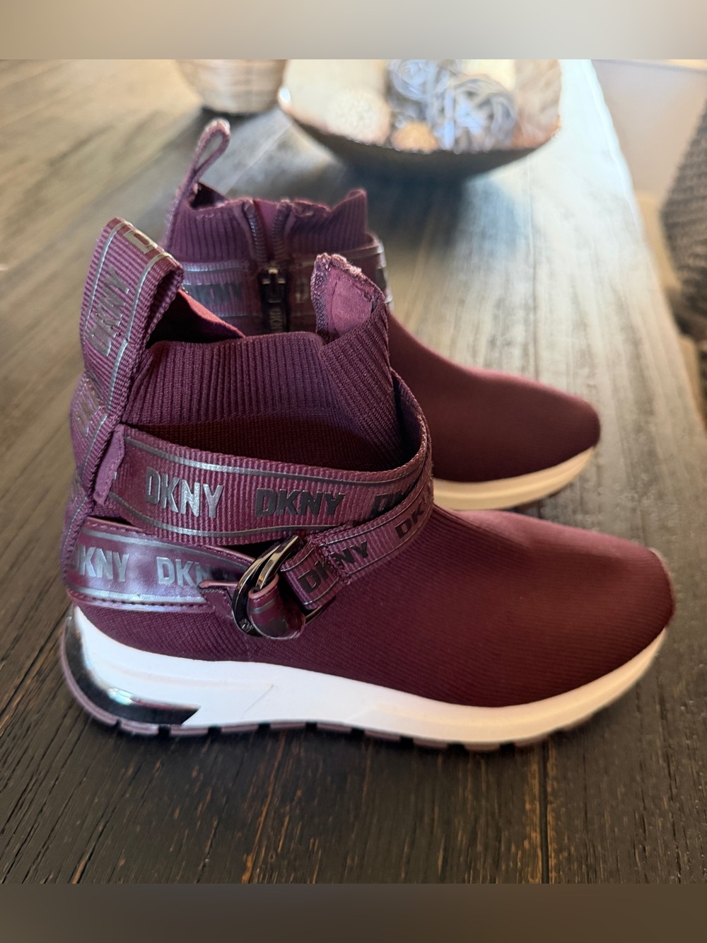 DKNY Wine Burgundy Slip-On Wedge Sneakers